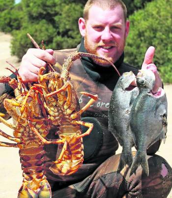 Mick Maheny with a nice feed of sea sweep and lobster.