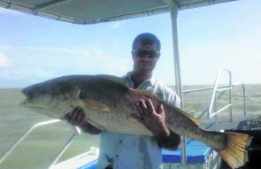 This 130cm black jew was released. These fish are much more likely to survive release when caught in shallow water.