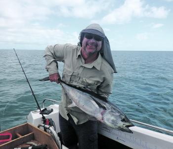 Brett Whaley with a longtail tuna. April is the month these fish shine off Hervey Bay. 