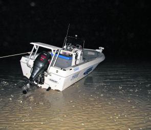 It’s 1am on a run-out tide and she’s grounded! Luckily daylight will see the boat afloat for the day’s fishing.