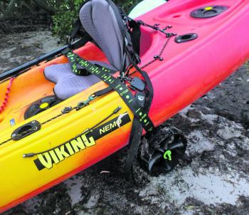 The C-Tug Kayak Trolley makes transporting the kayak to and from the water a breeze.