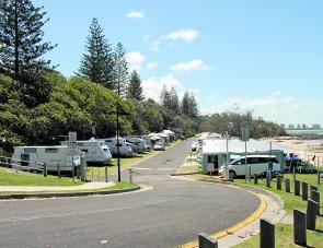 Camping right by the water is a great aspect of a stay at the Mooloolaba Beach Holiday Park on the Esplanade. 