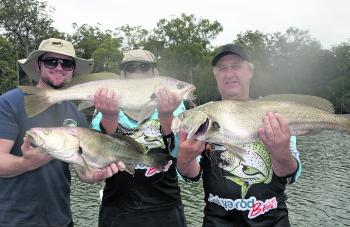 Ryan Paul and Tony with some mulloway caught on plastics in the Hastings.
