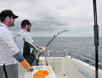 Justin Williams hooked up to a decent lure eating mako on 37.