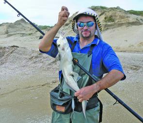 Horsham angler Gary Whitaker with a typical elephant fish from the surf at Salt Creek.